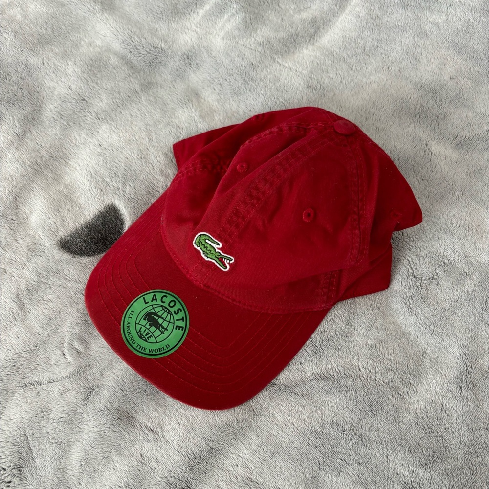 Lacoste Red Cotton Baseball Cap with Crocodile Logo
